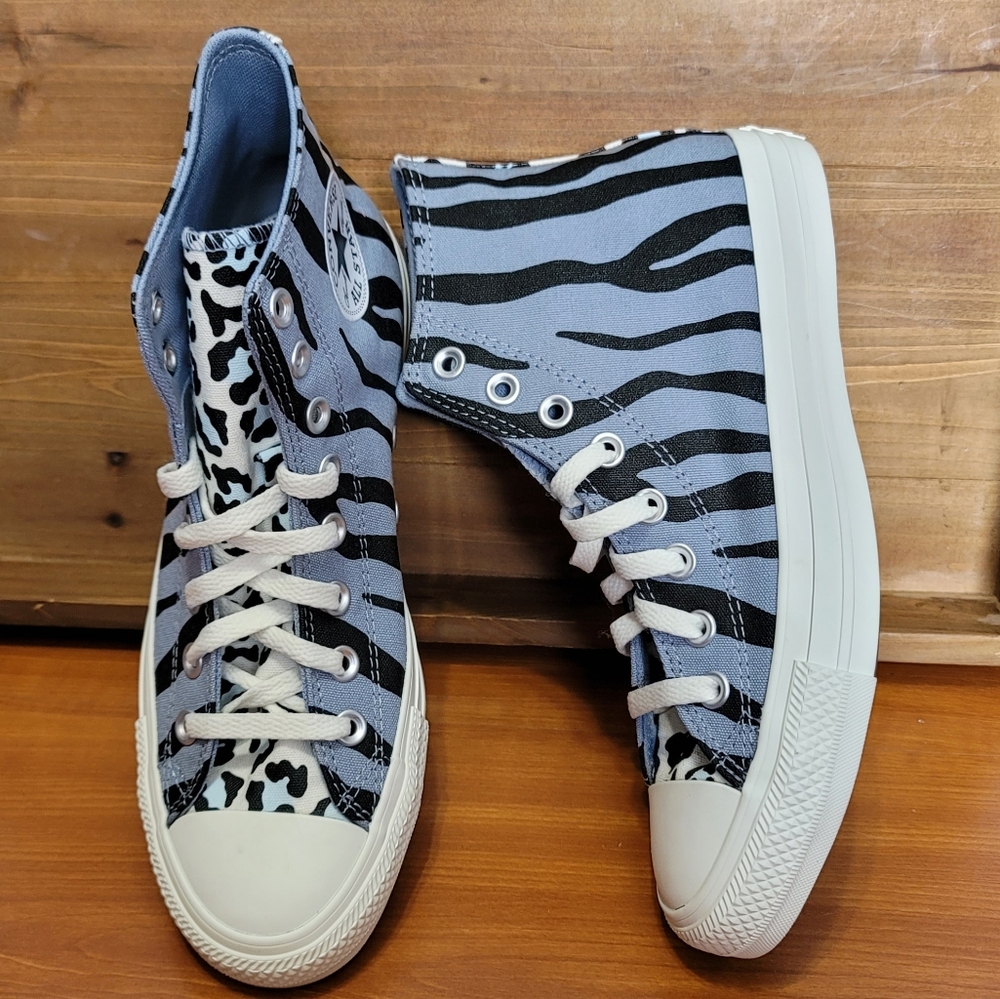 Converse Blue Twisted Zebra Print High Tops